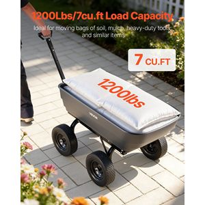 Carrello da Giardino Ribaltabile da 1200 Libbre con Capacità di 6 Metri Cubi Carrello e Trolley 2-in-1 Convertibile con Manico Girevole a 90 Gradi, Capacità 900 Libbre, in Polietilene - Product Image 2