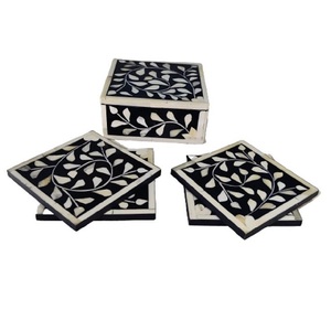 Sous-verres décoratifs en os incrusté, écologiques, carrés, style bohème, napperons de table à motifs complexes, conçus pour une mise en scène de table haut de gamme - Product Image 5