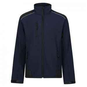<b>Men's</b> <b>Navy</b> Blue <b>Fleece</b> Jacket Stand Collar Zipper Closure Windproof Casual Autumn Wear Regular Fit Polyester Knitted Solid Color - Product Image 1