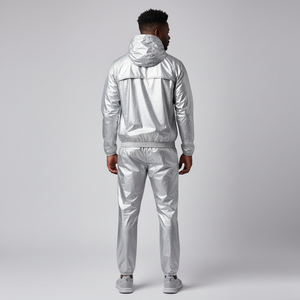 Combinaison de sauna à capuche argentée pour homme, en polyester, avec fermeture éclair, ensemble complet, pour toutes les saisons, vêtements de fitness - Product Image 2