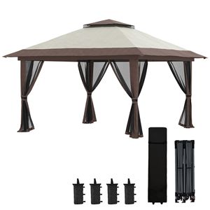 Tenda a baldacchino pop-up moderna beige impermeabile 13x13 piedi con struttura in acciaio e pali in alluminio - Product Image 1