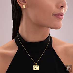 Ensemble de bijoux de mode PRAO Grecian Key Pattern comprenant un collier et des boucles d'oreilles - Product Image 4