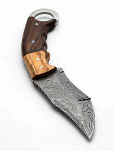 Outil utilitaire artisanal en acier de Damas avec poignée en anneau de précision et manche en bois bicolore - Product Image 2