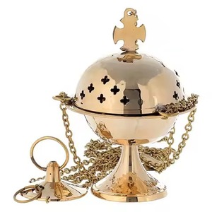 Silver Finish Brass Thurible Decorative Style Brass Thurible Ideal <b>For</b> Prayer Ceremony Censer And Aromatic Incense <b>Burner</b> - Product Image 2