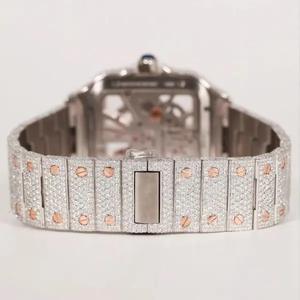 Luxury Vintage Modern Iced Skeleton Automatic <b>Watch</b> Two Tone Rose Gold <b>Square</b> <b>Face</b> Diamond Mechanical Full Bling Moissanite - Product Image 5