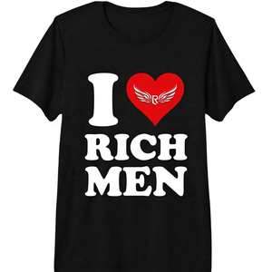 T-shirt noir imprimé « I Love Rich Men », manches courtes, col rond, jersey décontracté en coton, coupe classique pour homme - Product Image 1