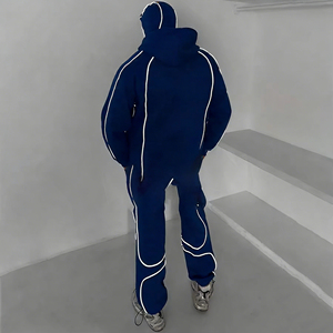 Unisex Tracksuit Full <b>Zip</b> Hooded Solid Color Block Design Breathable Polyester Autumn Wear Casual Style Adult Fit - Product Image 3
