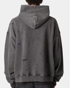 Proveedor de Sudaderas con Capucha Personalizadas, Lavadas al Ácido, con Hombros Caídos, de Gran Peso, Estilo Desgastado, para Hombre, de Algodón - Product Image 2