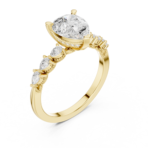 Yellow Gold Pear Cut Lab Grown <b>Diamond</b> Engagement <b>Ring</b> Marquise Baguette Side Stone Wedding <b>Ring</b> - Product Image 4