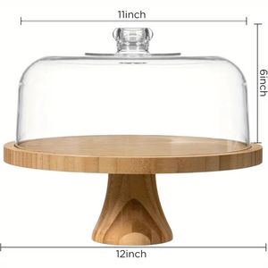 Support à gâteau en bois design avec couvercle en verre pour la présentation sur le comptoir de cuisine et le service de desserts pour occasions spéciales - Product Image 5