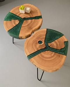 Mesa de Centro de Resina Ecológica Pintada a Mano y Personalizable con Borde Natural de Madera y Diseño de Río - Product Image 4