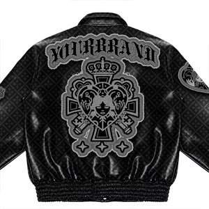 Veste universitaire en cuir PU véritable style vintage pour hommes, broderie chenille personnalisée, veste de motard tendance, vente en gros - Product Image 3