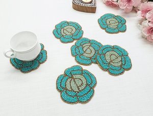 Handmade Beaded Flower Coaster Set Of 6 Reusable Bar Mats Classic <b>Drinkware</b> <b>Accessories</b> For Home Use - Product Image 1