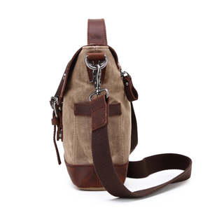 Handmade Canvas Leather Briefcase Vintage Crazy Horse Laptop Briefcase Rugged Multi Pocket Messenger for Men Wholesale Low MOQ - Product Image 3
