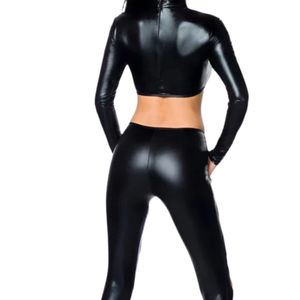 Combinaison noire vintage en dentelle extensible sexy pour femme, manches longues, fermeture éclair sur le devant, coupe classique, tenue de mode une pièce, style contemporain - Product Image 5