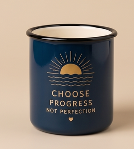 Custom Dark Blue Outdoor Camping Iron Enamel Mug with Sunrise Graphic Lightweight Shatterproof Metal Coffee Cup - Product Image 4