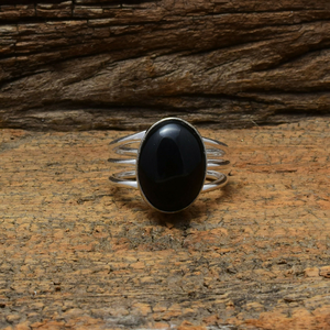 Bague ovale en onyx noir, argent sterling 925, pierre précieuse, bague de mariage ou d'anniversaire pour femme - Product Image 1