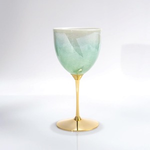 Modern Hand Blown Glass <b>Wine</b> <b>Goblet</b> With Gold Stem And Base Mint Green Finish Party Use - Product Image 1