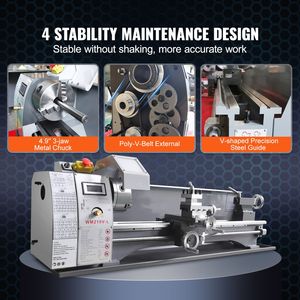 Tour à métaux de précision de table 211 mm x 750 mm, 0-2500 tr/min, 750W, vitesse variable continue, pour métaux et métallurgie - Product Image 4