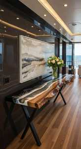 <b>Black</b> Ocean Epoxy Resin <b>Console</b> <b>Table</b> Live Edge Wood Living Room Furniture Handmade Modern Luxury Durable Floor Mount Indoor Use - Product Image 3