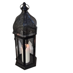 Lujosa Linterna Marroquí de Metal con Portavelas, Intrincado Trabajo de Tallado, Cúpula Superior, Fanoos Árabe, Linterna Decorativa Colgante o de Pie para Ramadán - Product Image 6