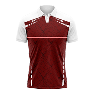 Polo de Manga Corta para Hombre, Rojo, con Patrón Geométrico, Tejido de Secado Rápido, Estilo Deportivo - Product Image 1