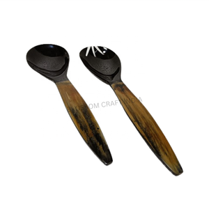 High Quality Handmade Buffalo Horn Flatware Set Polished Cow Horn Kitchenware <b>Serving</b> <b>Spoon</b> and Fork for Salad Low Cost - Product Image 1