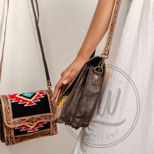Handmade Women's Stylish Aztec Tooled Leather Clutch High Quality Shoulder Bags Inspired Saddle <b>Blankets</b> Wallets Wristlet Option - Product Image 3