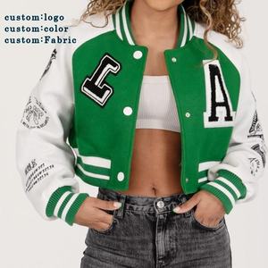 Chaqueta Varsity Corta de Lana para Mujer, Bordado Personalizado OEM, Ropa Exterior Informal de Primera Calidad - Product Image 2