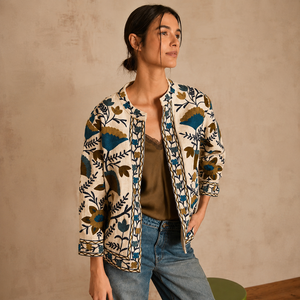 Veste matelassée en coton brodée sur mesure pour femme, faite à la main, motif floral bohème, ouverte sur le devant, décontractée, vintage, ethnique, manteau d'hiver OEM ODM - Product Image 2