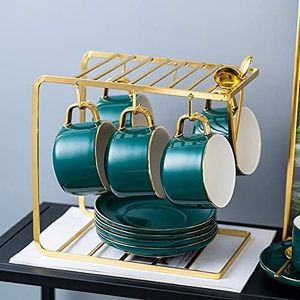 Modern Metal Coffee Mug <b>Rack</b> With 360 Rotating Base For Kitchen Storage Holders Double Tier Design Gold Finish - Product Image 4