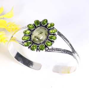 Top Quality Handmade 925 Sterling <b>Silver</b> Plated Gemstone Jewelry Cluster Statement Cuff <b>Bracelet</b> Natural Peridot Designer <b>Bangle</b> - Product Image 4