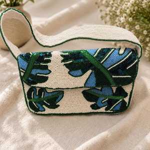 SOL MER Handmade Rectangular Embroidered Polyester Glass Beads Washable Handbag Swimming Pattern Textile Model - Product Image 4