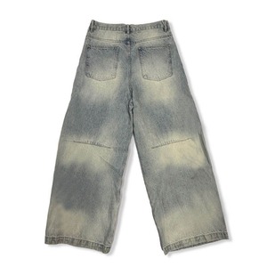 Jean décontracté personnalisable coupe ample jambe large pour homme 100% coton délavé effet neige avec logo avant taille mi-haute - Product Image 2
