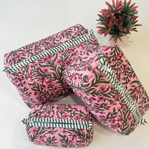 Set de Bolsas de Cosméticos Bordadas con Flores Rosas, Estilo Bohemio Acolchado, Cierre de Cremallera Multifuncional, Organizador de Gran Capacidad - Product Image 2