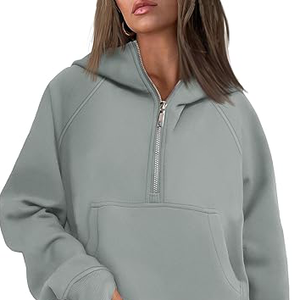 Women's Custom Logo Full Zip <b>Long</b> <b>Sleeve</b> Hoodie High Neck Zip-up Pullover Activewear Crop Jacket Drawstring Sweatshirt <b>Top</b> - Product Image 6