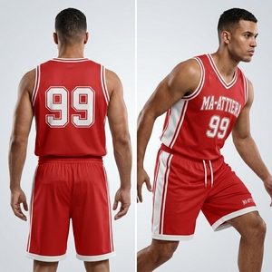 Ensemble short et maillot de basket rouge pour homme MA-ATTIERA, sans manches, vêtements de sport respirants en mesh, uniforme d'équipe, impression par sublimation, OEM - Product Image 4