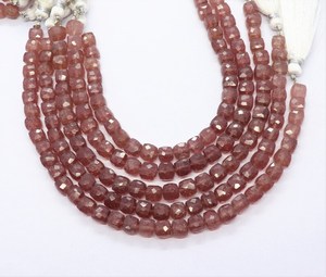 Perles cubiques facettées en pierre naturelle de fraise AAA, 6-7 mm, perles de pierre précieuse de fraise, brin de 8 pouces, forme carrée 3D, perles en vrac pour bijoux - Product Image 6