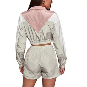 Ensemble coupe-vent pour femme, 2 pièces, à capuche, uni, respirant, écologique, avec demi-zip et short - Product Image 4
