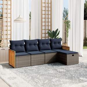Juego de sofás de patio de ratán sintético gris de 5 piezas con cojines, sofás de jardín - Product Image 1
