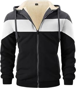 Sweat à capuche pour homme de haute qualité, lourd, avec cordon de serrage et fermeture éclair, coupe classique, empiècements contrastés, manches longues - Product Image 1