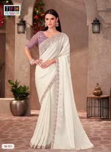 <b>Red</b> Silk Saree Embroidered <b>Sequin</b> Border Traditional Dress for Wedding Party Diwali Women - Product Image 5