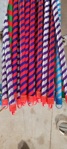 Colorful Striped Wooden Broom Handles 45in Long Lightweight Hard Bristles Home Floor Cleaning <b>Tools</b> Basic Style with <b>Hook</b> Top - Product Image 2