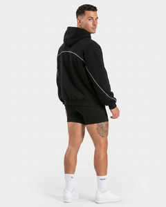 Ensemble de survêtement personnalisé pour homme, noir, coupe oversize, avec détails contrastants, en molleton de coton de qualité supérieure, comprenant un sweat à capuche et un pantalon de survêtement à jambes larges, OEM - Product Image 2