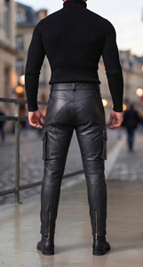 Custom Men's Black <b>Leather</b> Motorcycle <b>Pants</b> Full Zippered <b>Cargo</b> Style Winter Wear Waterproof Windproof Anti UV Adults Custom - Product Image 6