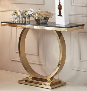 Luxury Gold Finish Stainless Steel <b>Console</b> <b>Table</b> with Black <b>Marble</b> <b>Top</b> for Living Room & Entryway - Product Image 2