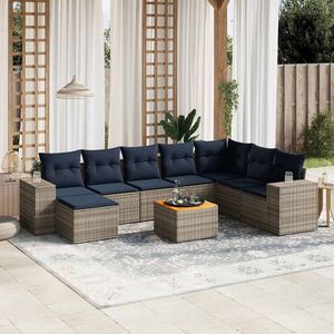 Ensemble de canapés de jardin en polyrotin gris, 9 pièces, avec coussins, meubles d'extérieur, sièges de style contemporain pour jardin et terrasse - Product Image 1