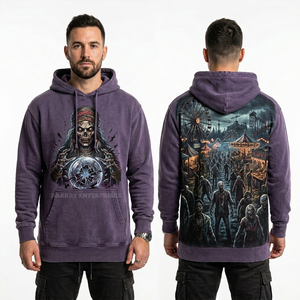 Sweat à capuche homme en molleton de coton épais, vert délavé à l'acide, avec motif guerrier samouraï zombie, style streetwear, personnalisé - Product Image 2