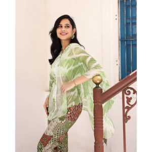 Blusa de chifón transpirable estilo bohemio verde para mujer, talla XS, manga media - Product Image 5