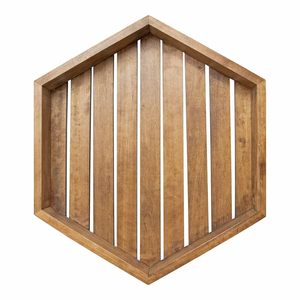 Plateau de service hexagonal en bois pour le petit-déjeuner, les aliments, le café, les collations, table ottoman, décoration de la maison, restaurant, plateau en bois naturel - Product Image 5